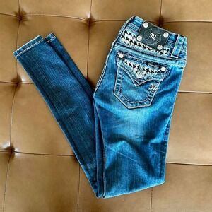 Miss Me Mid Rise Skinny Jeans Size 0 Rhinestone Pocket Design